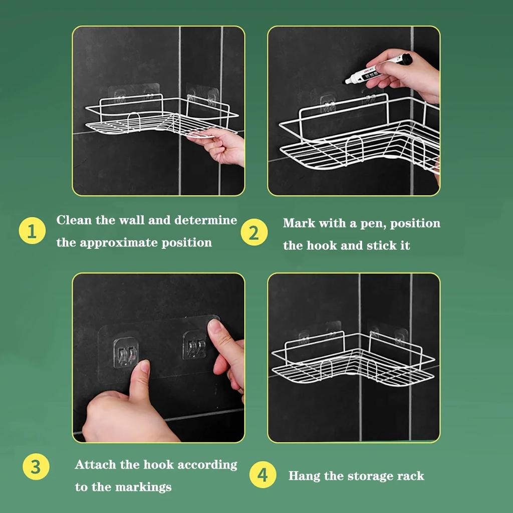 Badezimmer-Ecklagerregale, Wandregal, Shampoo-Halter, Eisen-Duschablaufkorb, stanzfreier Organizer, Badzubehör