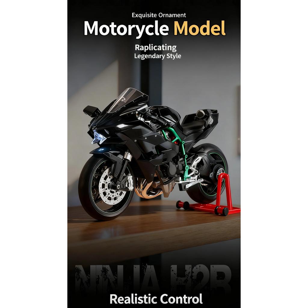 1/9 Kawasaki Ninja H2R with Spray Alloy Motorcycle Model Toy Vehicle Collection Sound and Light Off Road Autocycle Toys Car