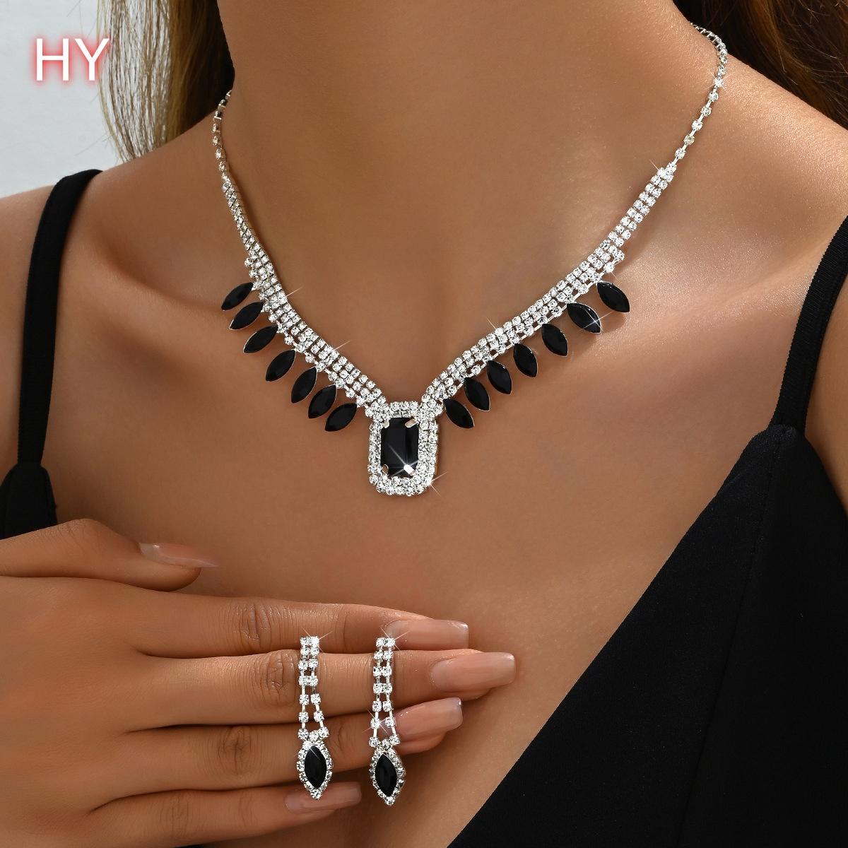 HY Dinner Dress Jewelry Black Sapphire Blue Gemstone Earrings Necklace Set чёрный