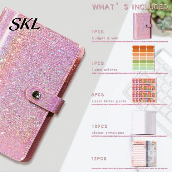 Macaron Color Notebook A6 Budget Planner Notebook, Glitter Cash Tracker Journal, Financial Refillable Accounting Organizer with Dividers for