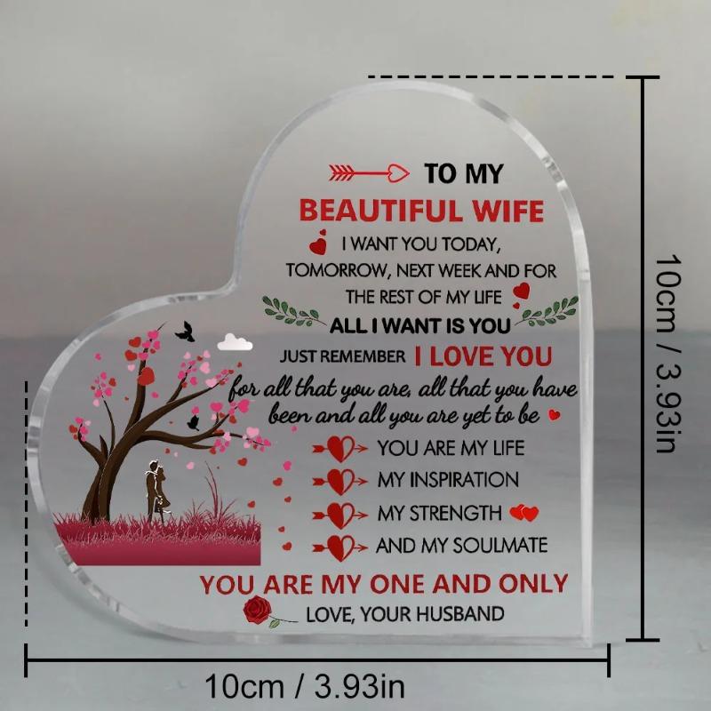 2D Flat Wife Gifts Acrylic Heart Keepsake Desktop Decorative Plaque, Home Decor Plaque Hanging Wall Art Decorative Garden Decoration for Room Door Sig