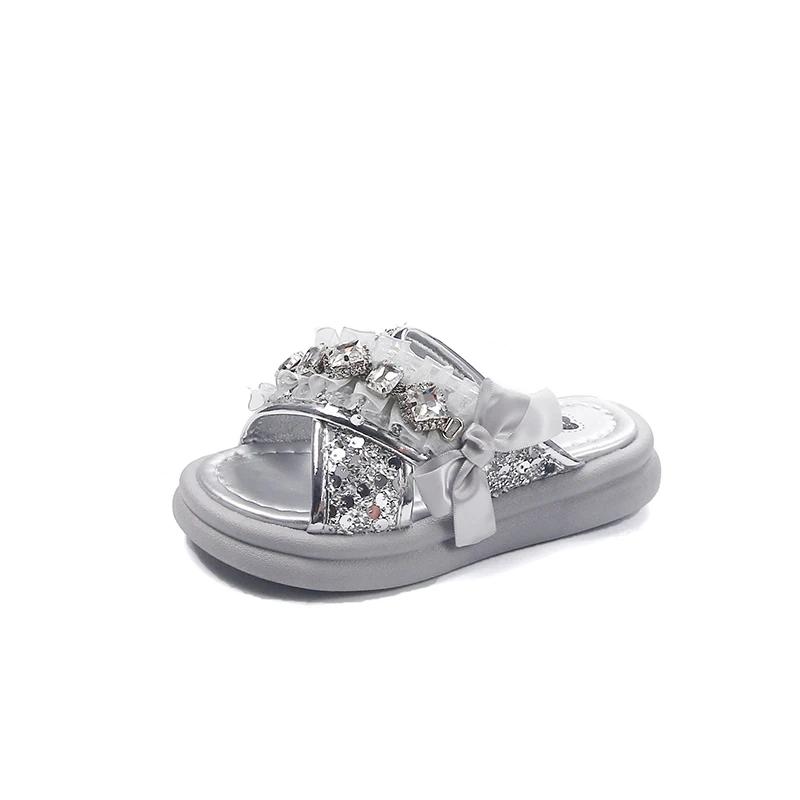 2024 Children Sandals for Girls Sumemr New Fashion Princess Rhinestone Elegant Lace Soft Sole Comfortable Casual Versatile Shoes