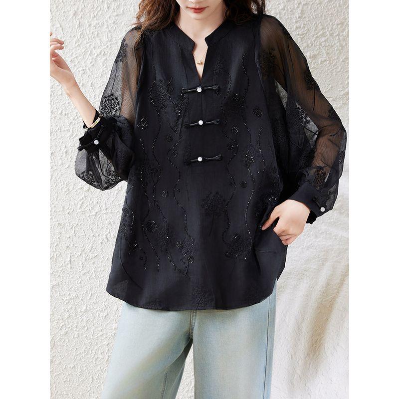 Embroider New Chinese Style V-neck Rhinestone Fashion Hollowed-out Buckle