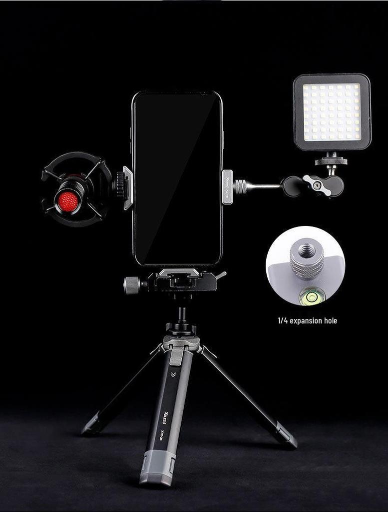 XJT8 Metal Phone Tripod Clamp with Cold Shoe & Mount Head for Desktop Cameras