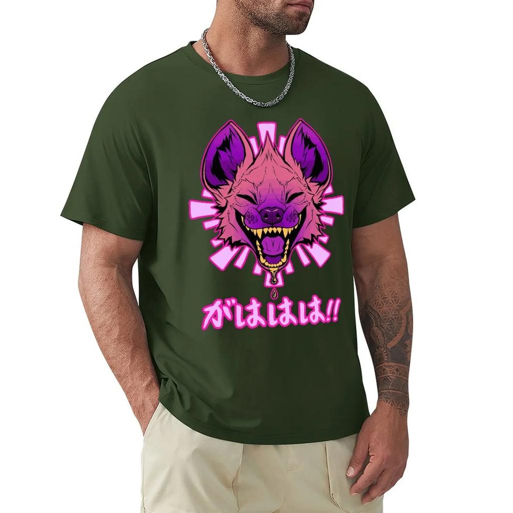 Kawaii Japanese Vaporwave Hyena GAHAHA Furry Wildlife Safari T Shirt Harajuku Short Sleeve T-shirt Cotton Graphics Tshirt Tops