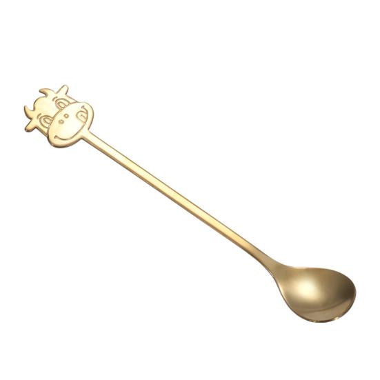 Yousheng Stainless Steel Coffee Spoon, Long Handle with Bull Head Decor, Multifunctional Stirring Spoon for Coffee Milk Tea