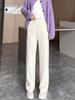 Women's High-Waisted Velvet Straight-Leg Pants - Fleece-Lined, Slimming, and Versatile for Autumn and Winter