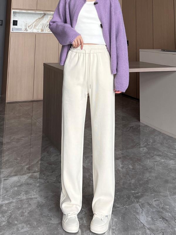 Women's High-Waisted Velvet Straight-Leg Pants - Fleece-Lined, Slimming, and Versatile for Autumn and Winter