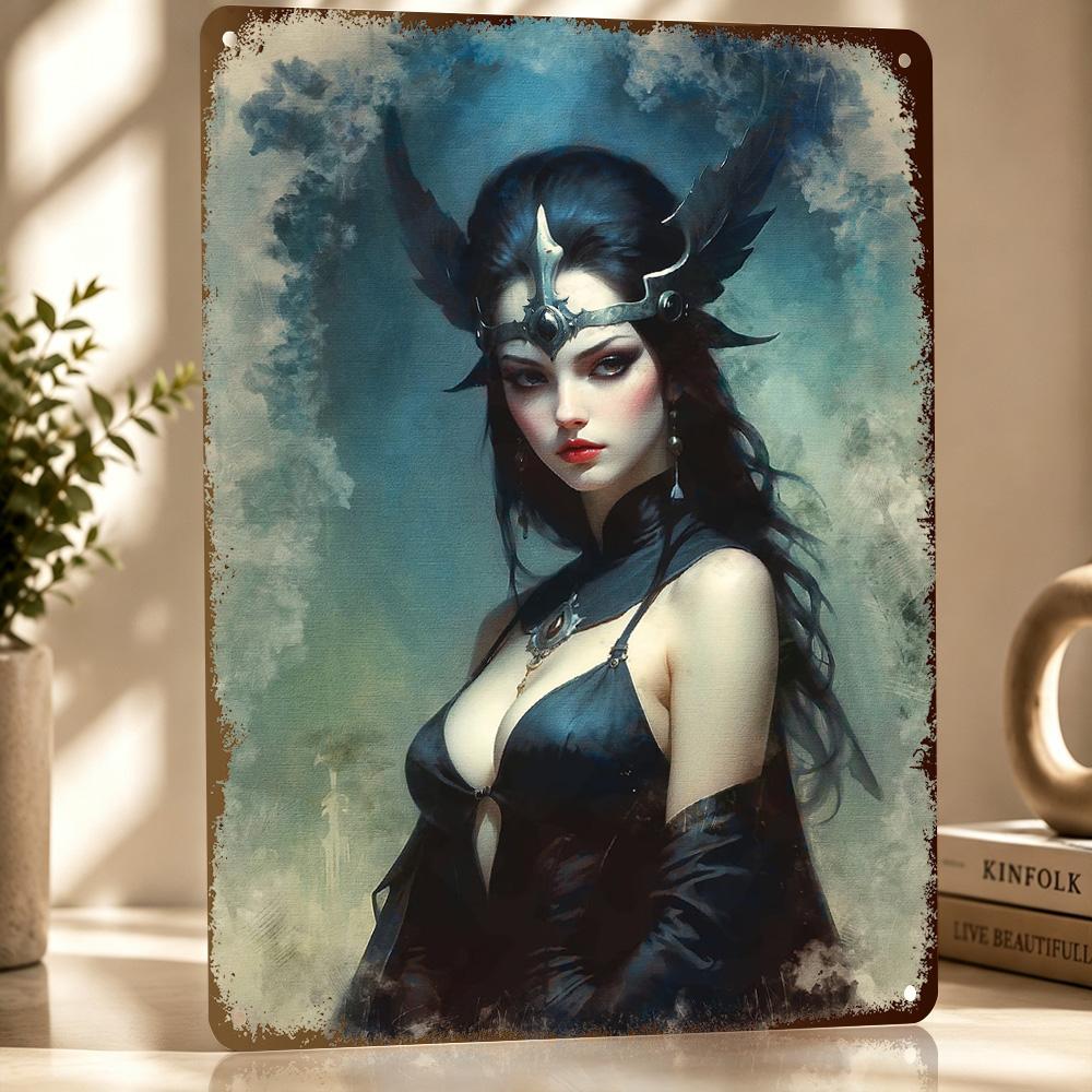 Dark Fantasy Woman Personalized D Textured Metal Poster Wall Art Vintage Tin Signs for Decoration Room Accessories Decor Luxury