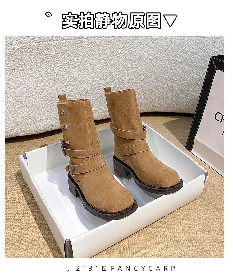 Vintage Western Cowboy Boots Wasteland Wind Grey Straight Thick Bottom Thick Heel Short Boots Medium Tube Premium Black Gray Martin Boots Women