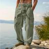 Men's Linen Four Seasons Thin Breathable Tooling Multi-Pocket Loose Casual Trend Wide Leg Pants
