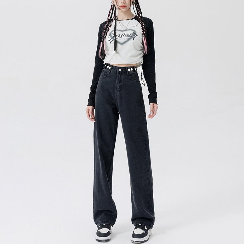 Autumn new high-waisted narrow wide-leg jeans women's straight-leg drape loose and thin small floor pants