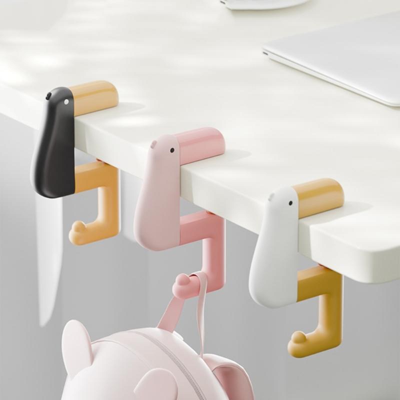 Pack of 2 Duck Shaped Space Saving Under Desk Schoolbag Hanger Bag Hanging Hook for Keys Umbrellas Cups Office Home Use