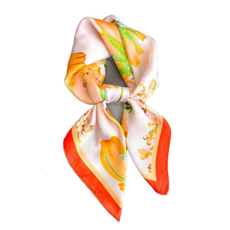 New simulated silk flower printing silk scarf square scarf high-end shawl sunscreen neck small square scarf headscarf female