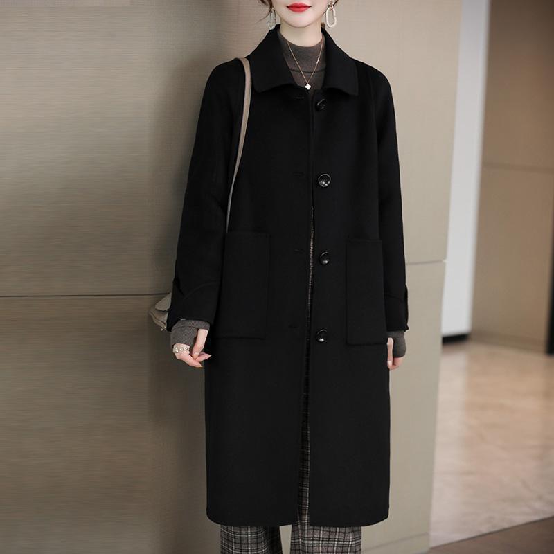 Cappotto di Lana Stile Hepburn Coreano - Grigio, Lunghezza Media, Vestibilità Slim, Soprabito Largo per Autunno/Inverno.