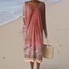 Women's Fashion Casual Long Sleeve Retro Floral Print Round Neck Pocket Elegant Temperament Dress