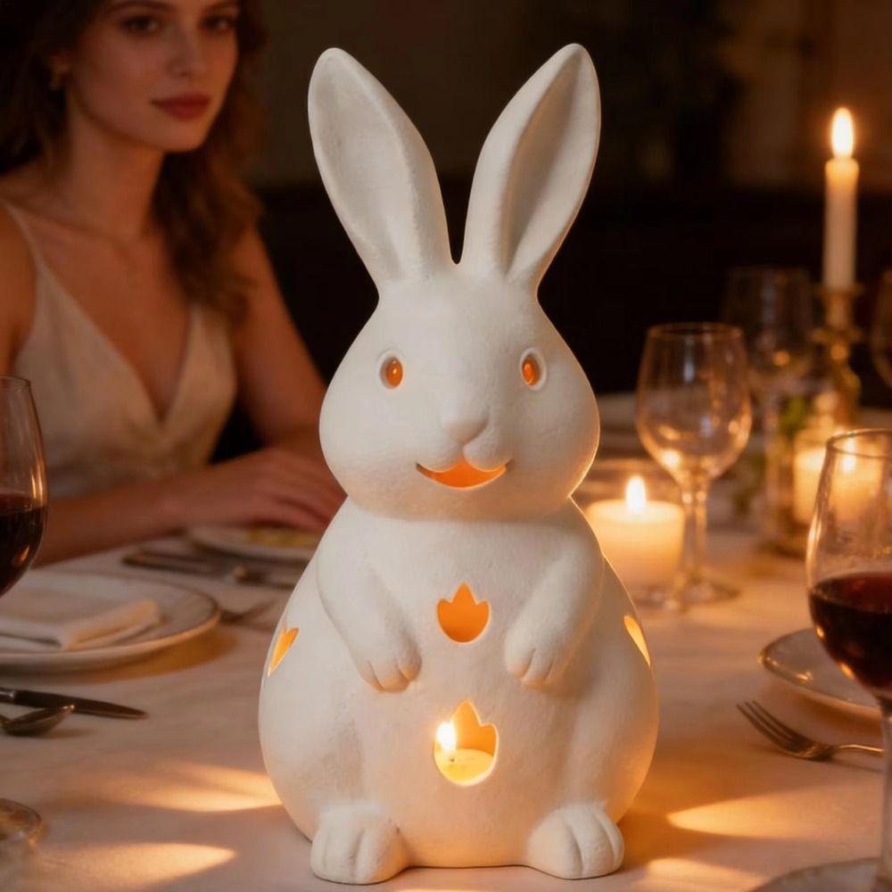 Creative Bunny Candle Holder White Easter Decoration Exquisite Rabbit Candlestick  Tabletop Display
