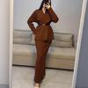  cross-border European and American autumn new cardigan temperament V-neck belt long-sleeved temperament hip-wrapped long skirt women's clothing