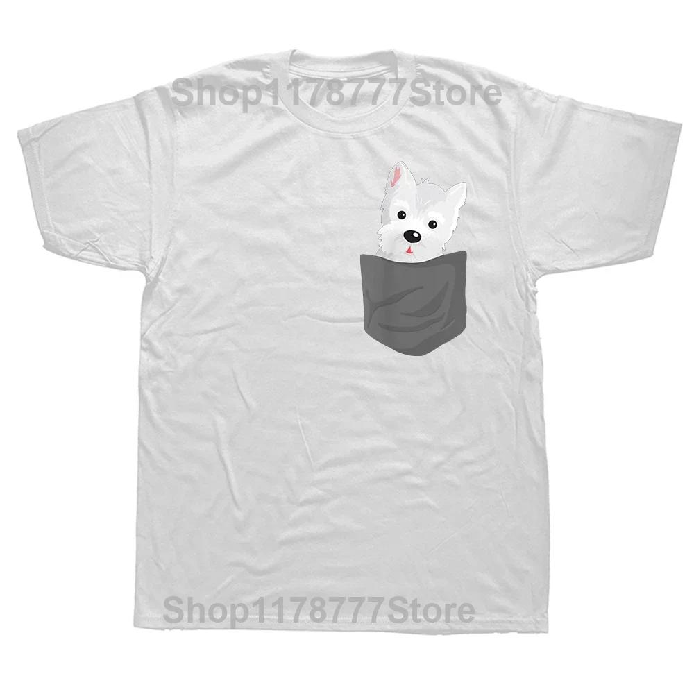 Cute Westie White Highland Terrier Pocket for Dog Owner Tee Tops Round Neck ShortSleeve Fashion Tshirt Clothing Casual Tshirts