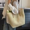 Bohemian Style Zipper Beach Bag Solid Color Hollow Tote Bag Simple Weave Straw Bag  Shopping