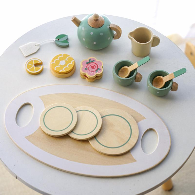 Wooden Afternoon Tea Set Toy Pretend Play Kitchen Accessories Tea Party Food Toys Playset for Toddlers Girls Boys Kids Gifts