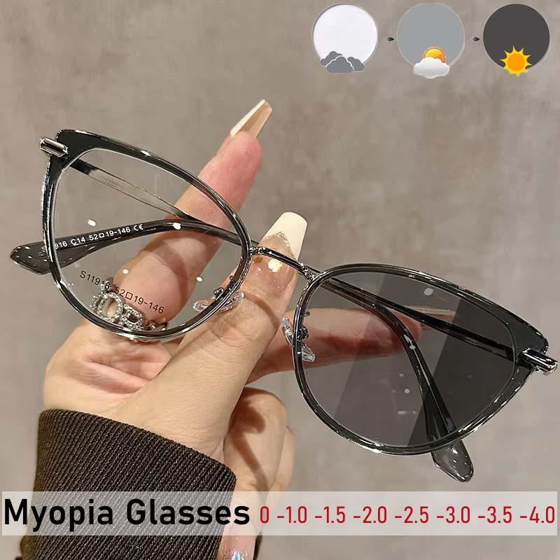 Luxury Cat Eye Myopia Glasses for Women Pchromic Nearsighted Eyewear Minus Blue Light Blocking Computer Eyeglasses 0 To -4.0