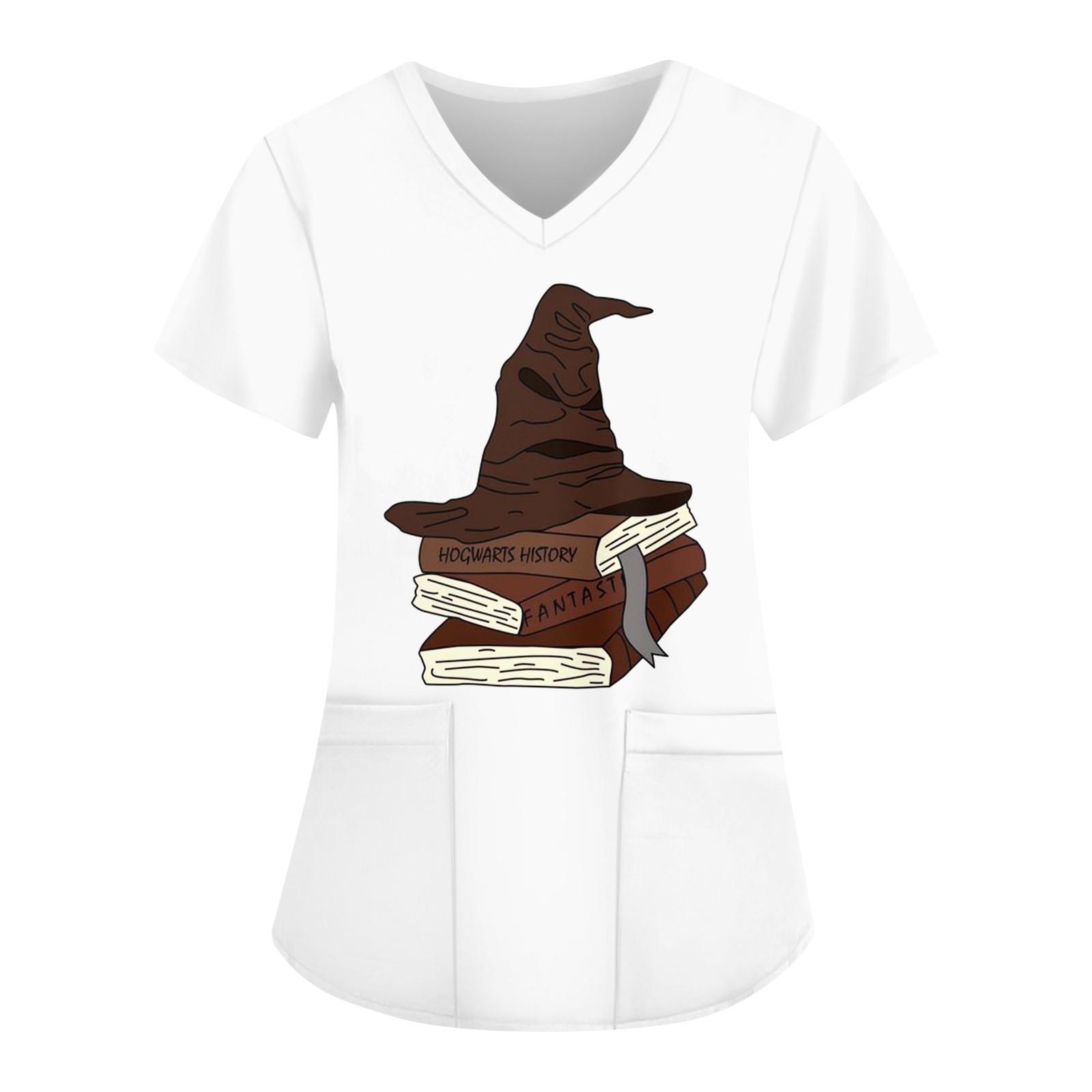 

Женская униформа для кормящих мам с v-образным вырезом и принтом на Хэллоуин M белый