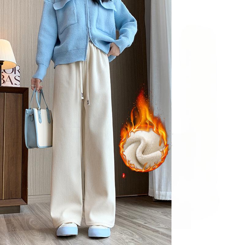 

Брюки палаццо из вельвета с начесом женские осенне-зимние с высокой посадкой драпирующиеся свободные и стройнящие вельветовые прямые брюки-швабры белые повседневные XS бежевый