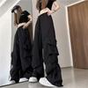 American Style Vintage Overalls Women's Three-Dimensional Pocket High Waist Straight Wide Leg Ribbon Loose Casual Trousers