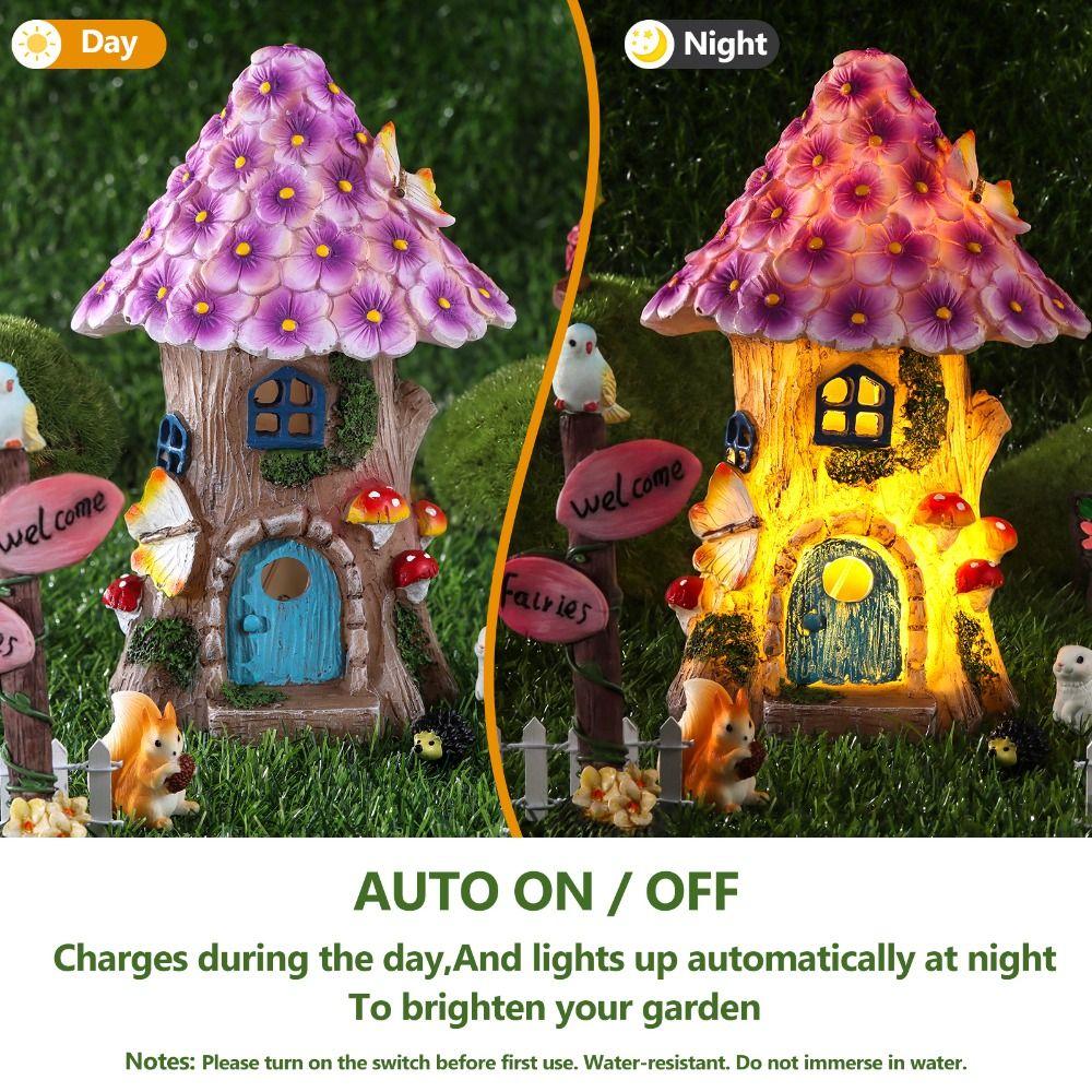 60PCS Solar Fairy Garden Accessories Resin Light up DIY Village Decoration Elves Flowers Cottage Micro Landscape Ornament