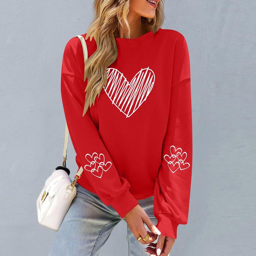 Damers Moderiktiga Lediga Långärmade Hals Valentindags Tryck Pullover Sweatshirt