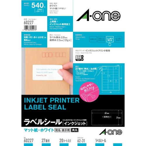 

A-One Этикетка Наклейка Inkjet 27 страниц 20 листов 60227