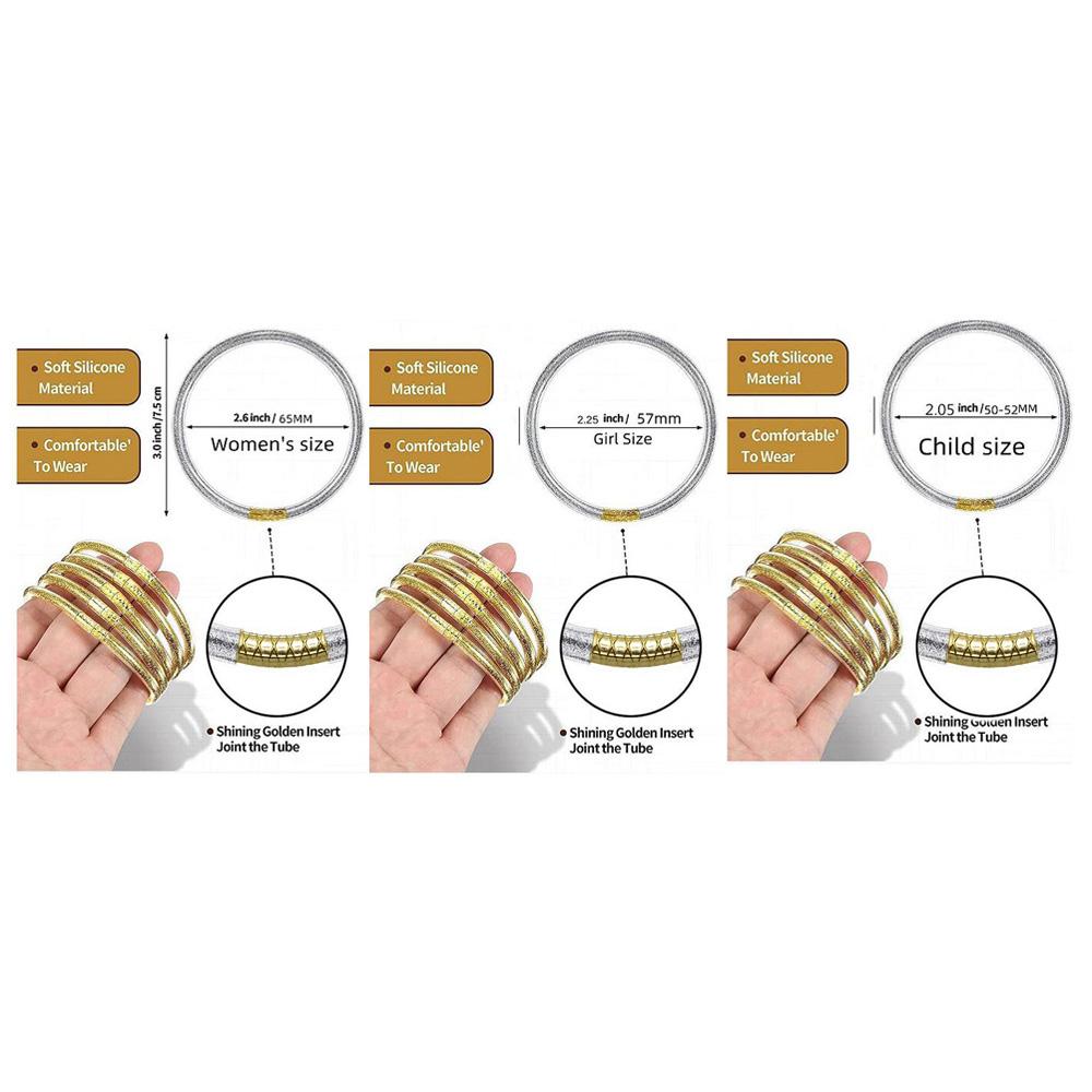 9 Stück/Set Modeschmuck Goldenes Armband Buddhistisches Jonc Armreifen Set für Damen Glitzergefülltes Jelly Silikon Buddha Mädchen Armbänder