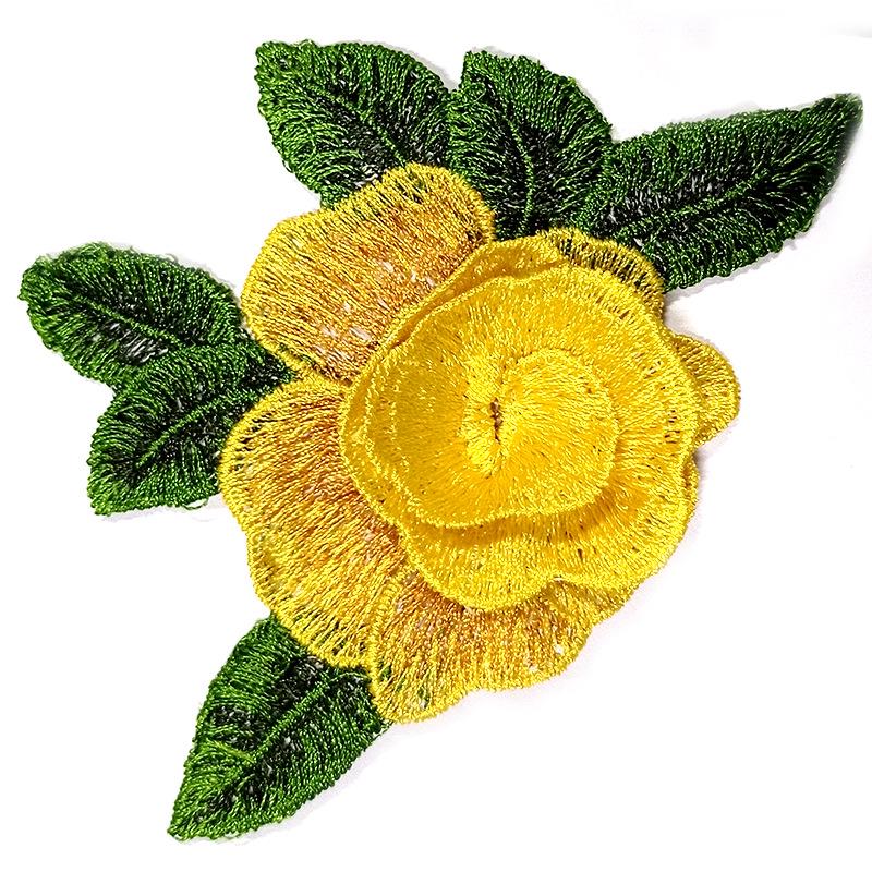 

Многоцветная 3D водорастворимая кружевная нашивка с вышивкой - дизайн розы своими руками жёлтый