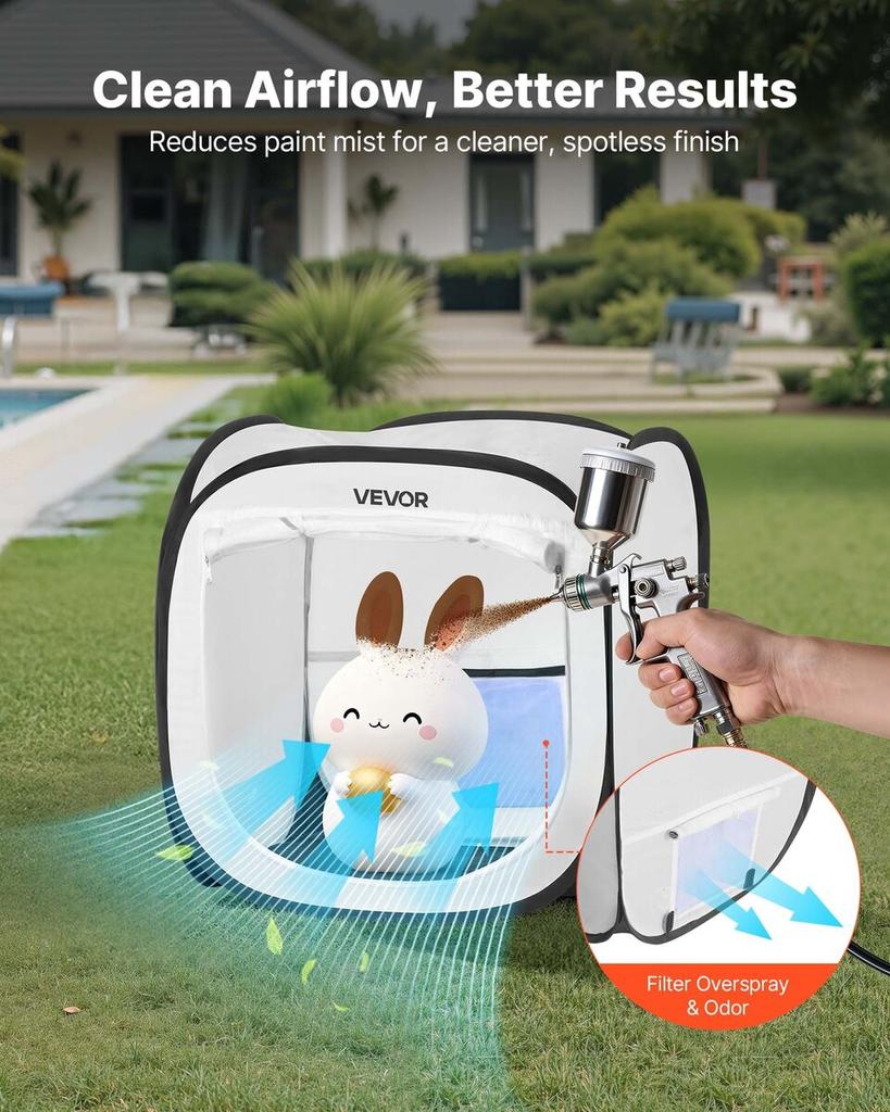 Tenda Box Pittura Portatile, Tenda Portatile Pop-Up per Verniciatura a Spray 405 x 405 x 430mm con Porta a Rete, Tende per Verniciatura a Spray per Piccoli Modelli, Sculture, Foto
