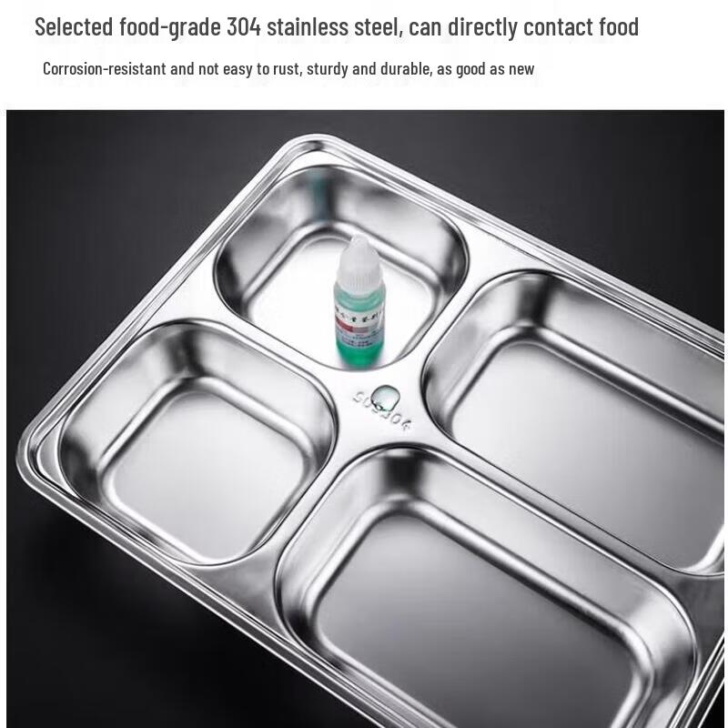 Huihuang 304 Stainless Steel 5-Compartment Rectangular Lunch Tray