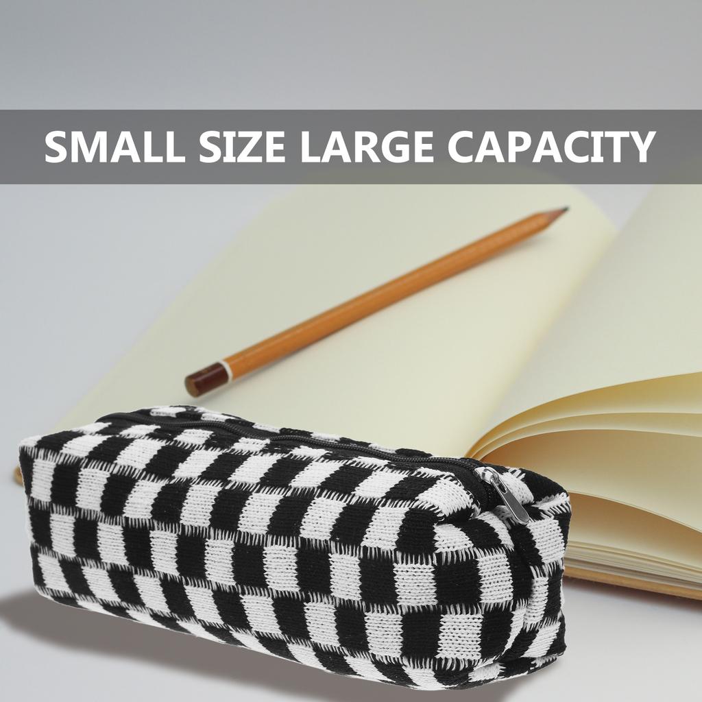  Checkerboard Pencil Case Handheld Bag Large Capacity Organizer Coffee Holder Pouch Polyester Color