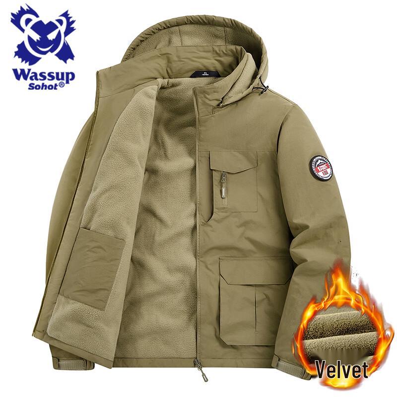 Wassup Sohot Men s Hooded Fleece-Lined Padded Workwear Jacket 5XL