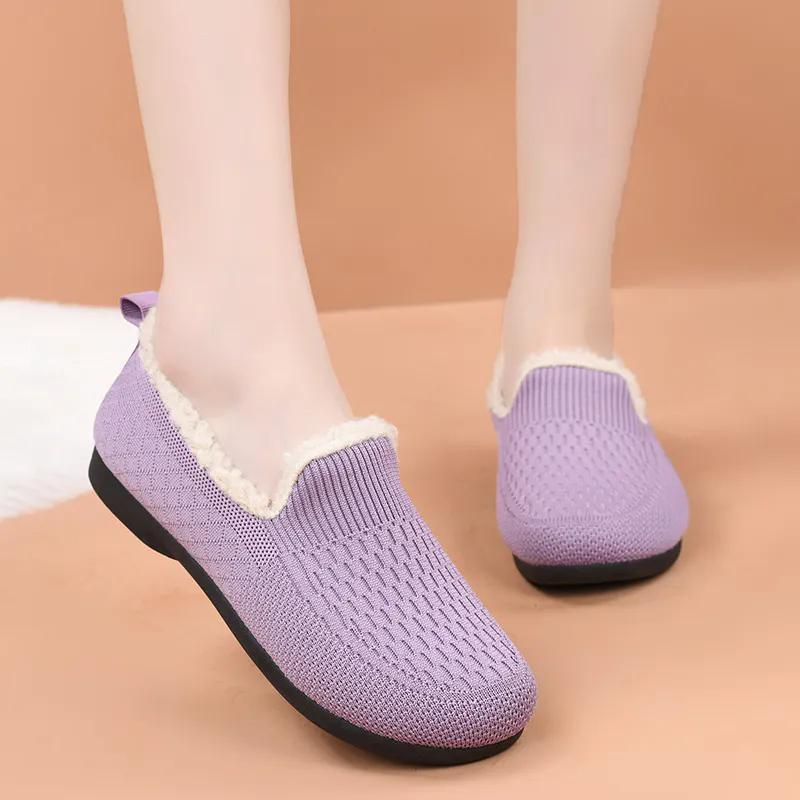 

WTEMPO Универсальные повседневные туфли большого размера однотонного цвета для женщин, осенне-зимние теплые, морозостойкие плюшевые туфли без застежек 35 фиолетовый