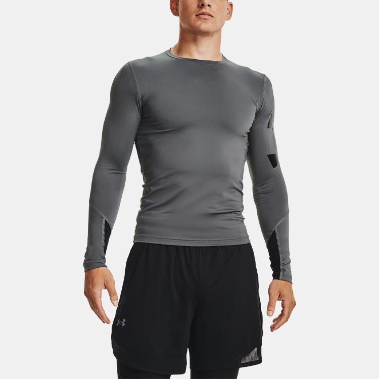 Under Armour HeatGear Long Sleeve Sports Tee Men Tops Grey 1351817-012