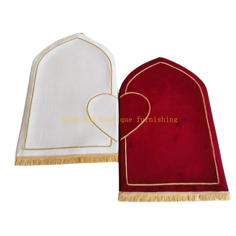 2Pcs Couple Prayer Rug Set Thick Flannel Muslims Prayer Mat with Half Heart Design Worship Carpet for Ramadans or Wedding