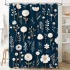 Stilvoller blauer Duschvorhang mit Blumenmuster und weißen und goldenen Akzenten für Badezimmerdekorationen Wasserdichtes Stoffmaterial Erhältlich in