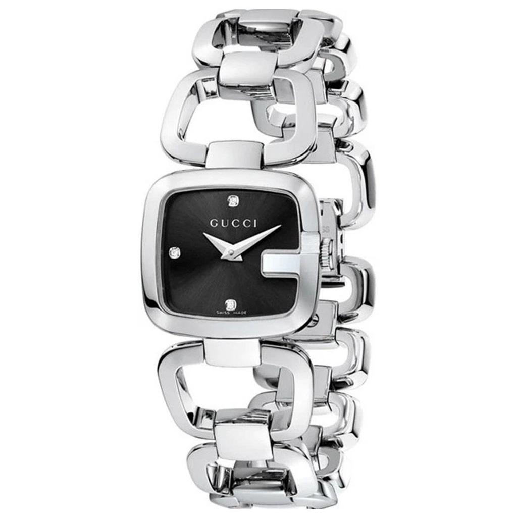 Gucci YA125509 Schwarzes Zifferblatt Edelstahl Diamant Damenuhr