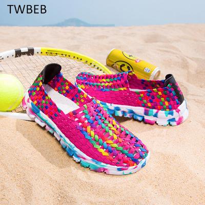 Verão Mulheres Flats Femininos Mocassins Femininos Casual Flat Tecido Sapato Respirável Tênis Slip On Colorido Mujer Plus Size 41