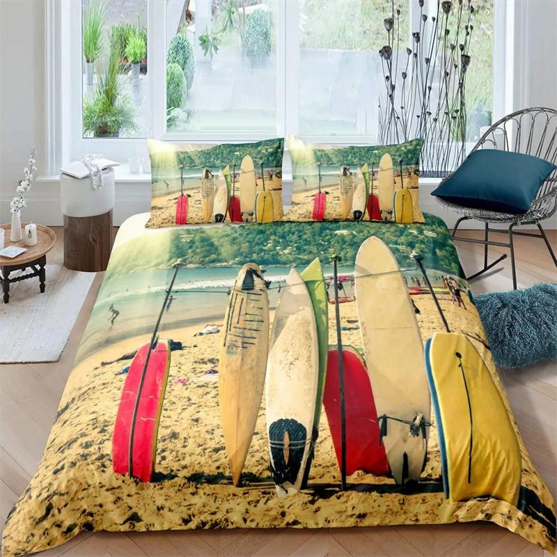 Luxury Sunset Surfing Duvet Cover for Teens Boys Girls Adults Summer Beach Theme Bedding Queen King Size Gift