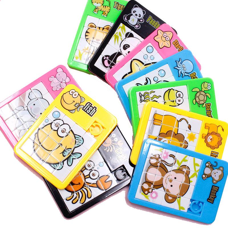 6PCS Animal Number Random Puzzle Plastic Slide Puzzle Logic Children's Early Education Puzzle Toy School Kindergarten Gift