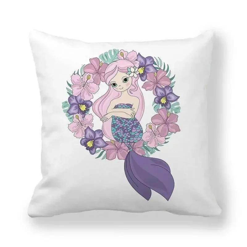 Garland Mermaid Pattern Decorative Pillow Cover Car Sofa Square Cushion Pillow Cover