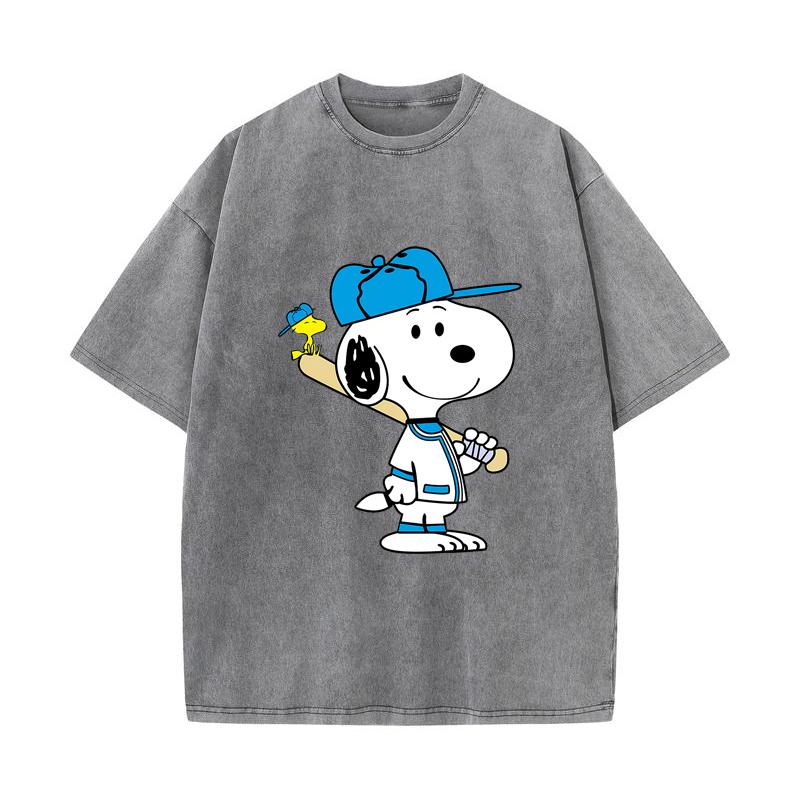 SX-77 MINISO 2026 Été Lavage Vintage Imprimé Coton Pur Style Épaule Hommes et Femmes Col Rond Manches Courtes T-shirt Couple