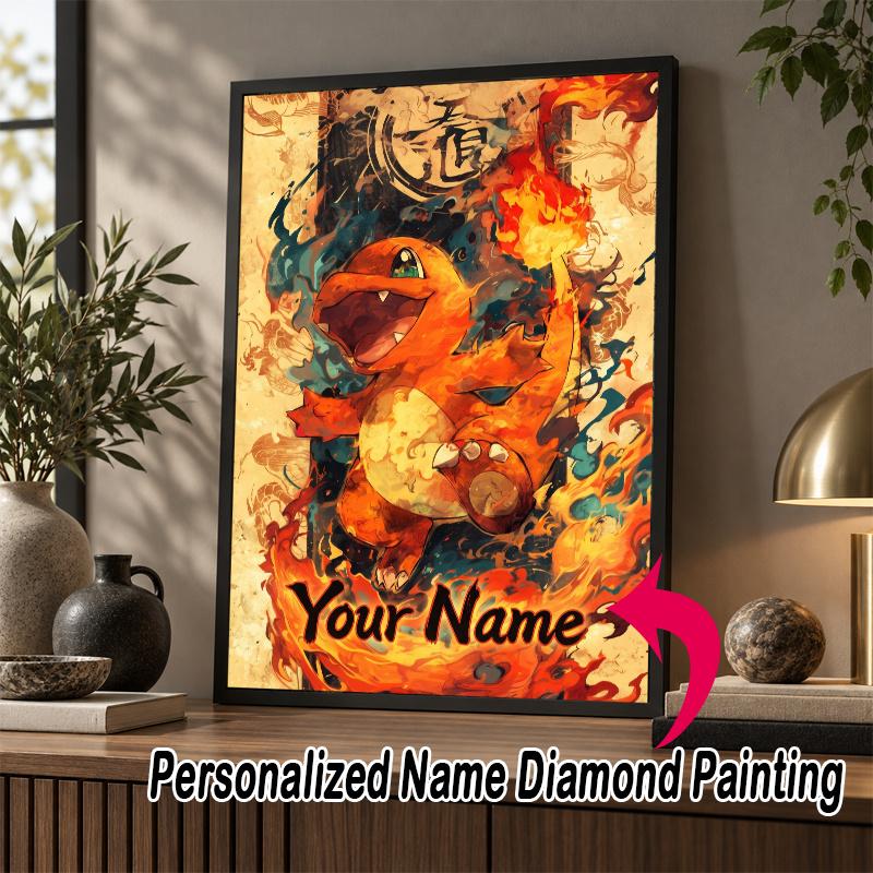 Personalized Charmander Diamond Art Custom Name 5D Diamond Painting Full Drill DIY Craft