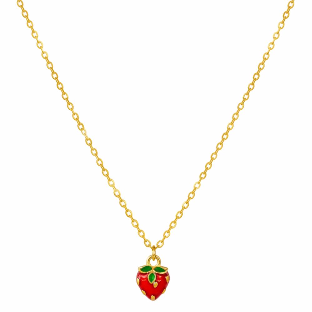 Sweet Fruit Necklace Stainless Steel Collarbone Chain Adjustable Strawberry Pendant Necklace  Women Gold Strawberry